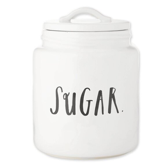 Rae Dunn Ceramic Sugar Canister With Lid - White & Black - Farmhouse Kitchen Sto - Picture 1 of 2